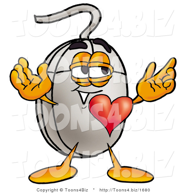 Illustration of a Cartoon Computer Mouse Mascot with His Heart Beating out of His Chest