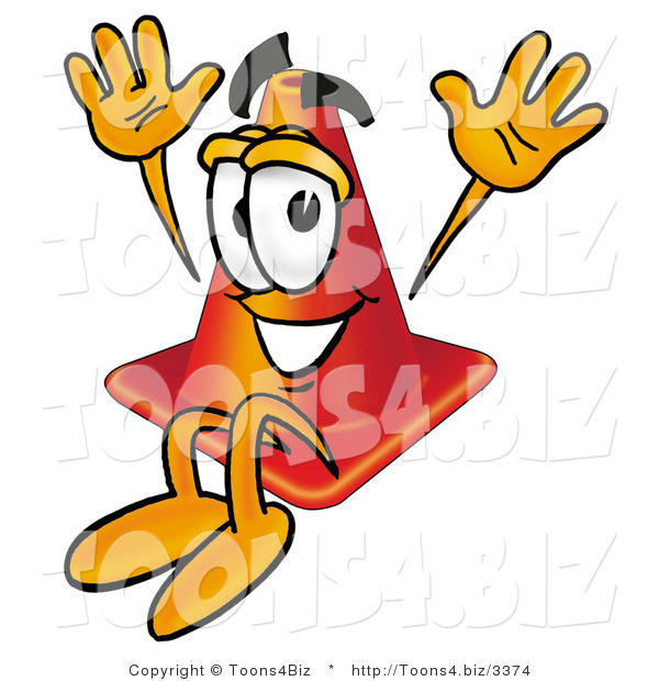 Illustration of a Cartoon Construction Safety Cone Mascot Jumping