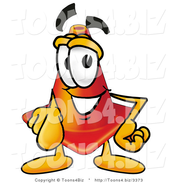 Illustration of a Cartoon Construction Safety Cone Mascot Pointing at the Viewer