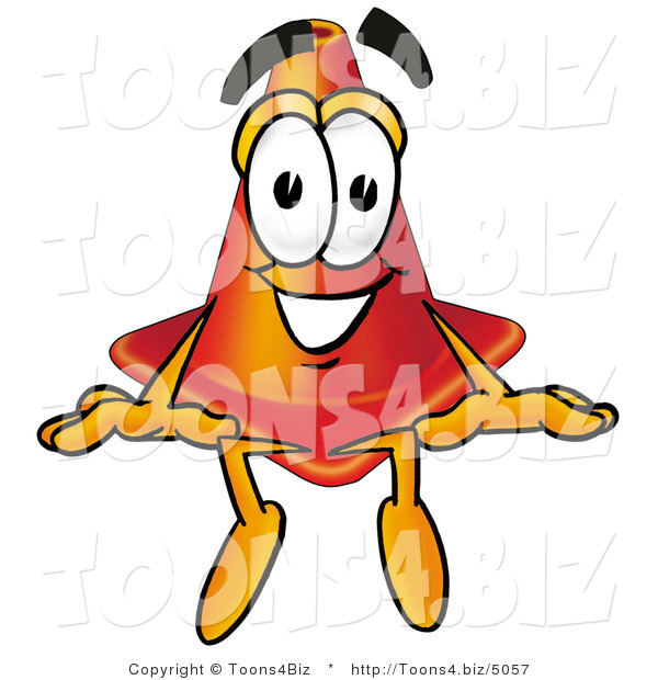 Illustration of a Cartoon Construction Safety Cone Mascot Sitting