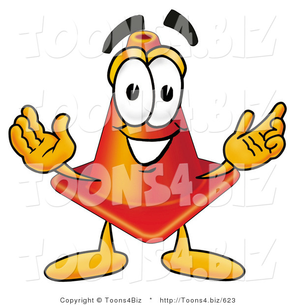 Illustration of a Cartoon Construction Safety Cone Mascot with Welcoming Open Arms