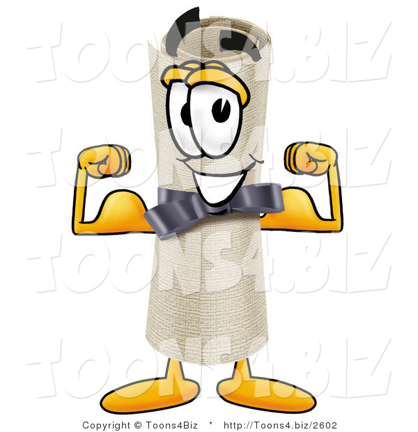 Illustration of a Cartoon Diploma Mascot Flexing His Arm Muscles