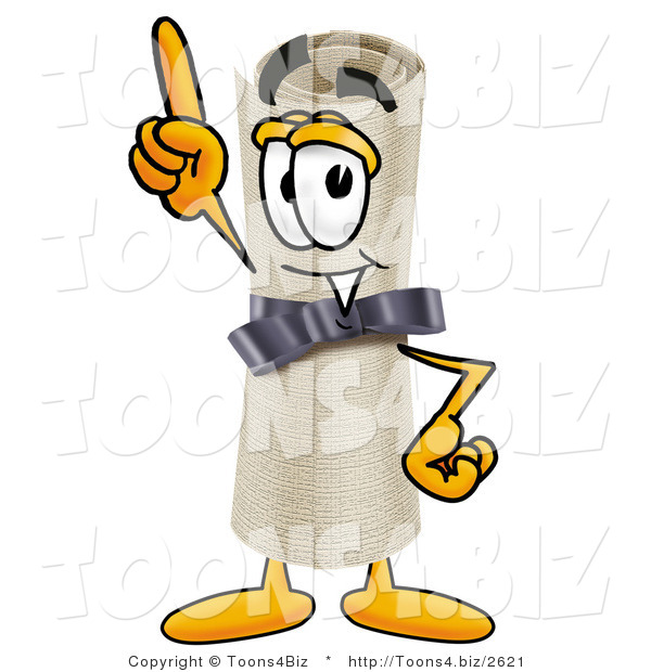 Illustration of a Cartoon Diploma Mascot Pointing Upwards