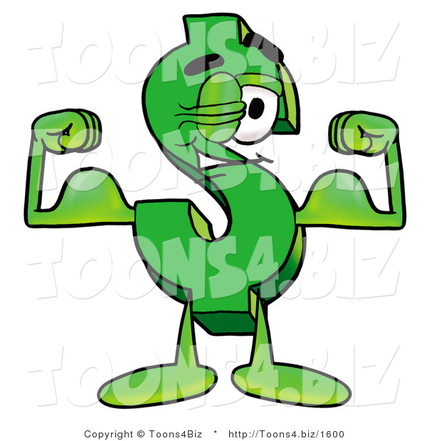 Illustration of a Cartoon Dollar Sign Mascot Flexing His Arm Muscles