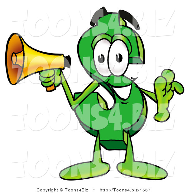 Illustration of a Cartoon Dollar Sign Mascot Holding a Megaphone