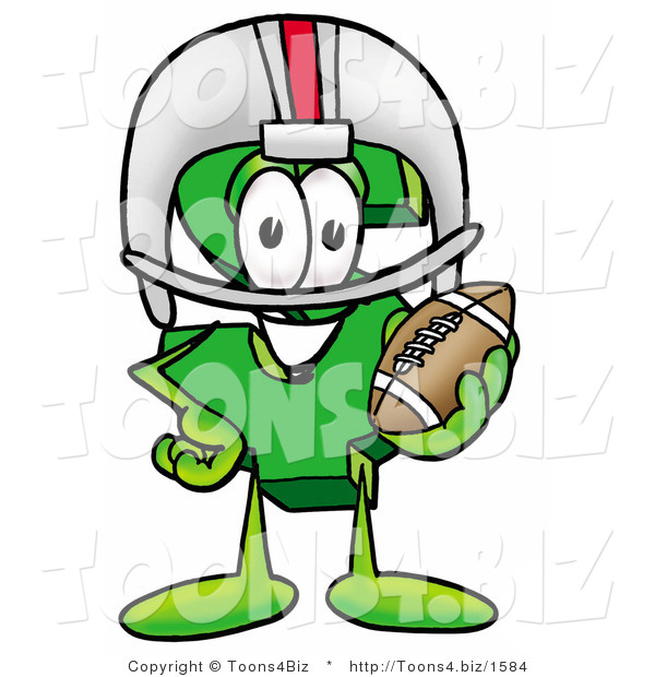 Illustration of a Cartoon Dollar Sign Mascot in a Helmet, Holding a Football