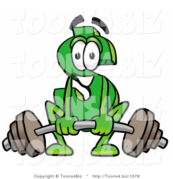 Illustration of a Cartoon Dollar Sign Mascot Lifting a Heavy Barbell