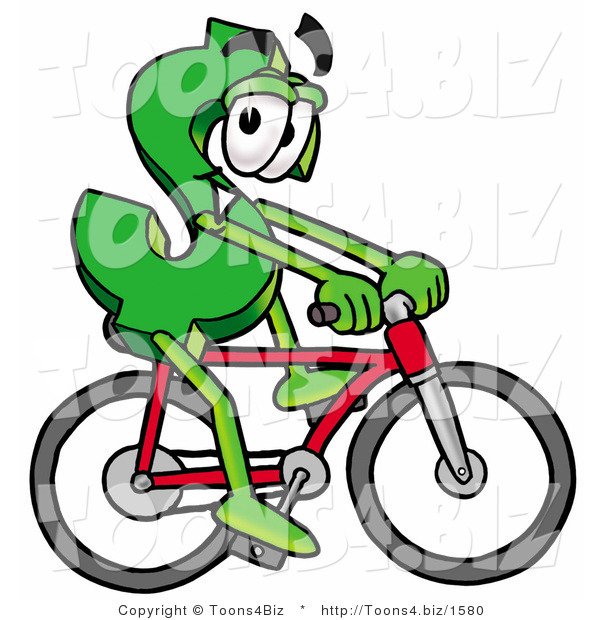 Illustration of a Cartoon Dollar Sign Mascot Riding a Bicycle