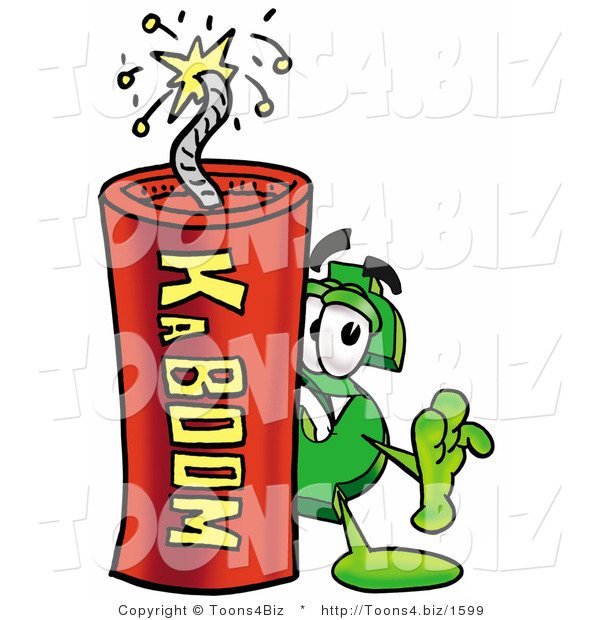 Illustration of a Cartoon Dollar Sign Mascot Standing with a Lit Stick of Dynamite