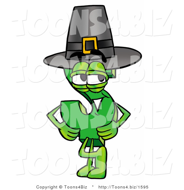 Illustration of a Cartoon Dollar Sign Mascot Wearing a Pilgrim Hat on Thanksgiving