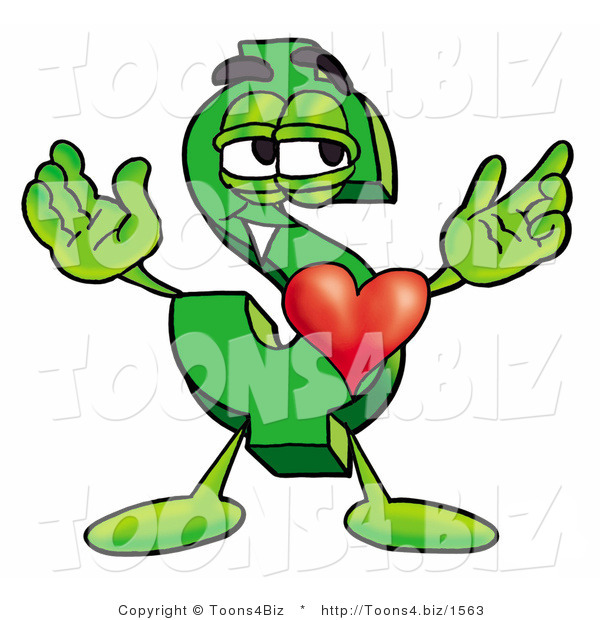 Illustration of a Cartoon Dollar Sign Mascot with His Heart Beating out of His Chest