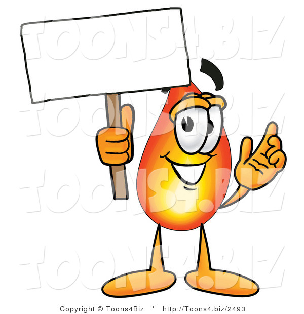 Illustration of a Cartoon Fire Droplet Mascot Holding a Blank Sign