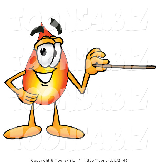 Illustration of a Cartoon Fire Droplet Mascot Holding a Pointer Stick