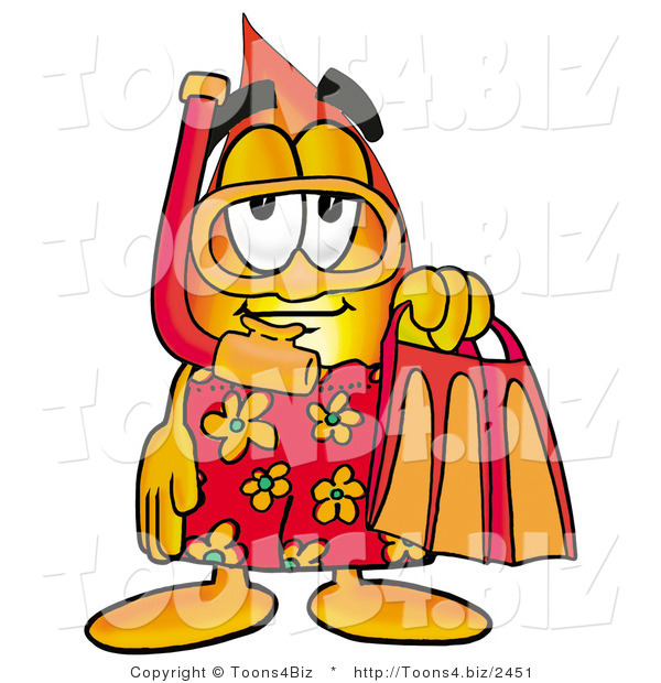 Illustration of a Cartoon Fire Droplet Mascot in Orange and Red Snorkel Gear