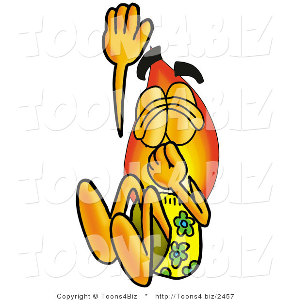Illustration of a Cartoon Fire Droplet Mascot Plugging His Nose While Jumping into Water