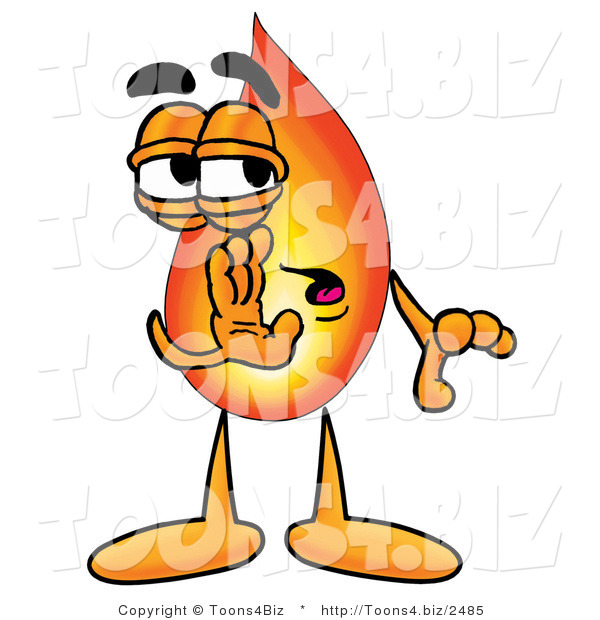 Illustration of a Cartoon Fire Droplet Mascot Whispering and Gossiping