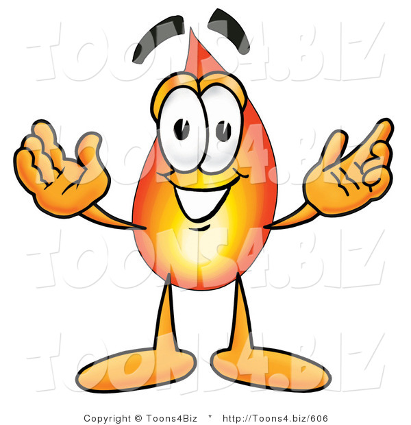 Illustration of a Cartoon Fire Droplet Mascot with Welcoming Open Arms
