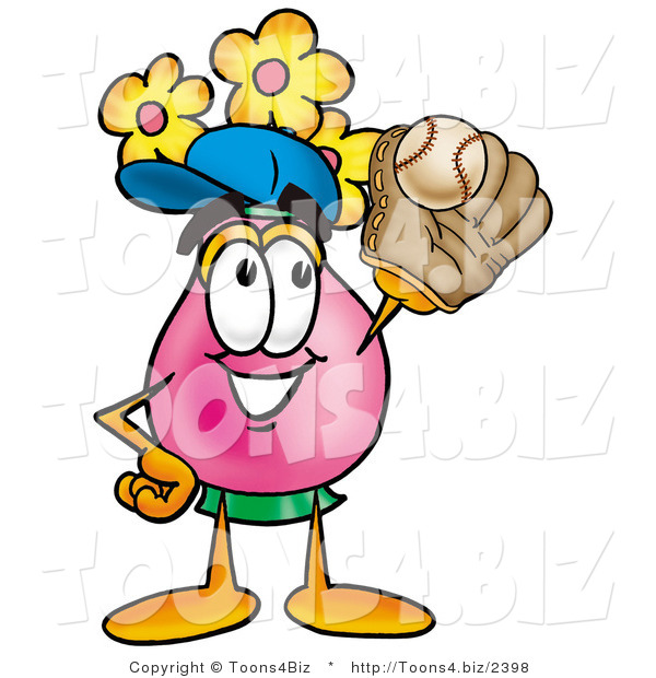 Illustration of a Cartoon Flowers Mascot Catching a Baseball with a Glove