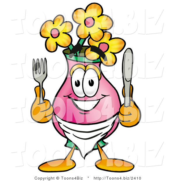 Illustration of a Cartoon Flowers Mascot Holding a Knife and Fork