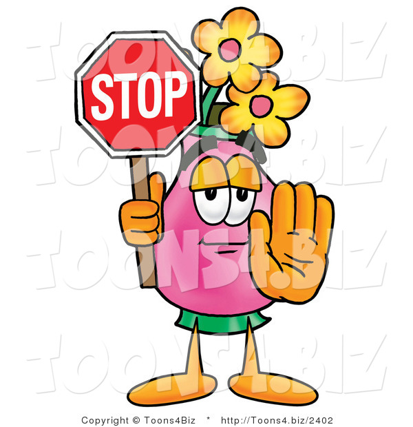 Illustration of a Cartoon Flowers Mascot Holding a Stop Sign