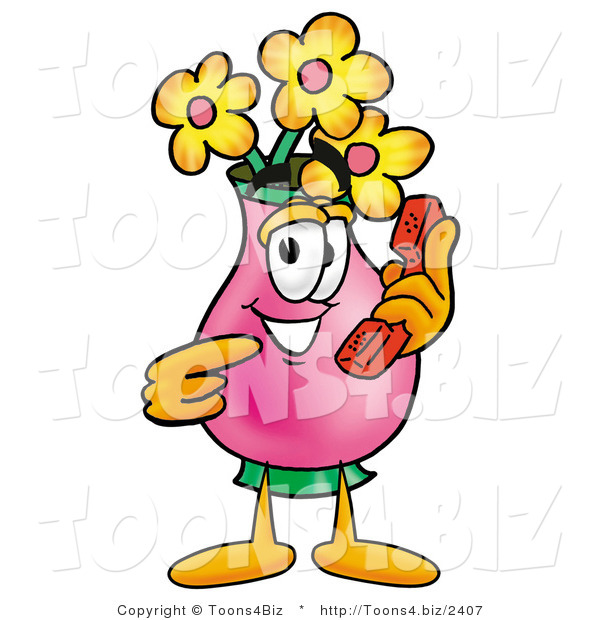 Illustration of a Cartoon Flowers Mascot Holding a Telephone