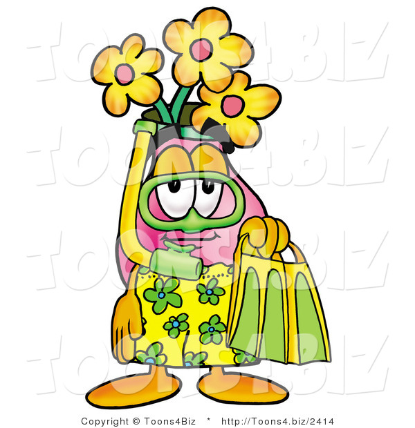 Illustration of a Cartoon Flowers Mascot in Green and Yellow Snorkel Gear