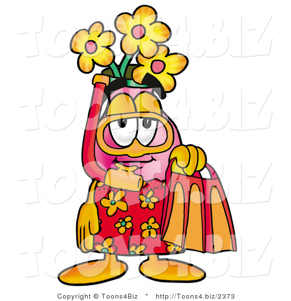 Illustration of a Cartoon Flowers Mascot in Orange and Red Snorkel Gear
