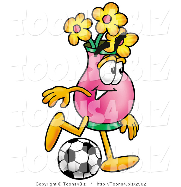 Illustration of a Cartoon Flowers Mascot Kicking a Soccer Ball