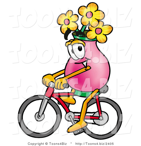 Illustration of a Cartoon Flowers Mascot Riding a Bicycle