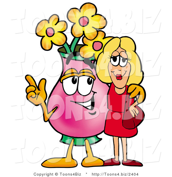 Illustration of a Cartoon Flowers Mascot Talking to a Pretty Blond Woman