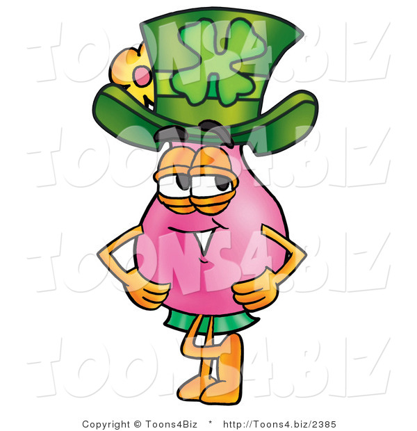 Illustration of a Cartoon Flowers Mascot Wearing a Saint Patricks Day Hat with a Clover on It