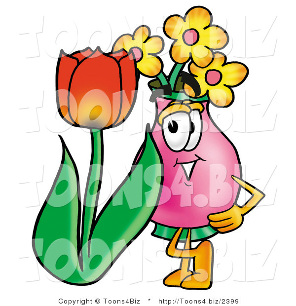 Illustration of a Cartoon Flowers Mascot with a Red Tulip Flower in the Spring