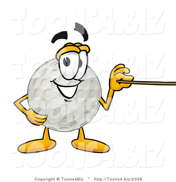 Illustration of a Cartoon Golf Ball Mascot Holding a Pointer Stick