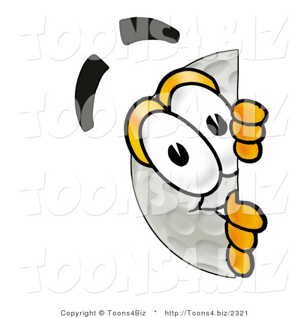 Illustration of a Cartoon Golf Ball Mascot Peeking Around a Corner