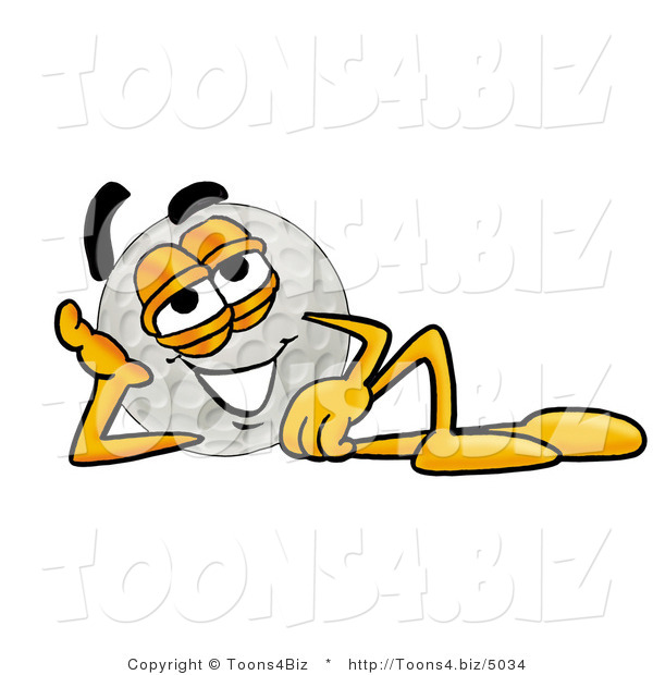 Illustration of a Cartoon Golf Ball Mascot Reclining and Resting His Head on His Hand