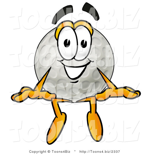 Illustration of a Cartoon Golf Ball Mascot Sitting