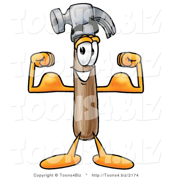 Illustration of a Cartoon Hammer Mascot Flexing His Arm Muscles