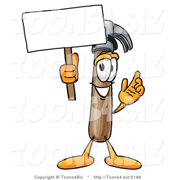 Illustration of a Cartoon Hammer Mascot Holding a Blank Sign