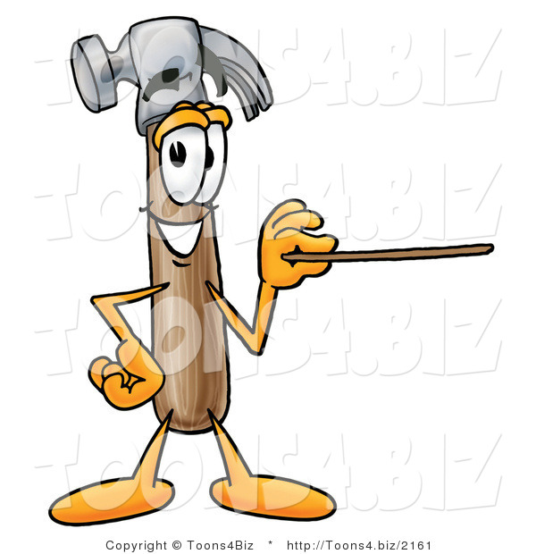 Illustration of a Cartoon Hammer Mascot Holding a Pointer Stick