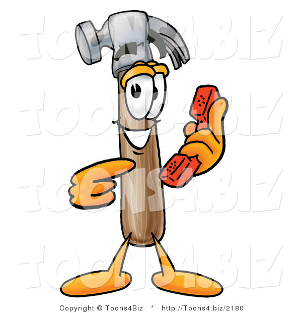 Illustration of a Cartoon Hammer Mascot Holding a Telephone