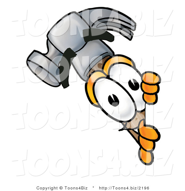 Illustration of a Cartoon Hammer Mascot Peeking Around a Corner