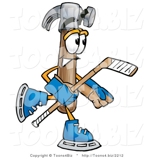 Illustration of a Cartoon Hammer Mascot Playing Ice Hockey