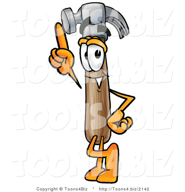Illustration of a Cartoon Hammer Mascot Pointing Upwards