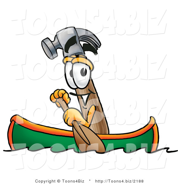 Illustration of a Cartoon Hammer Mascot Rowing a Boat