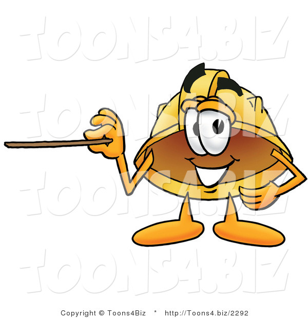 Illustration of a Cartoon Hard Hat Mascot Holding a Pointer Stick