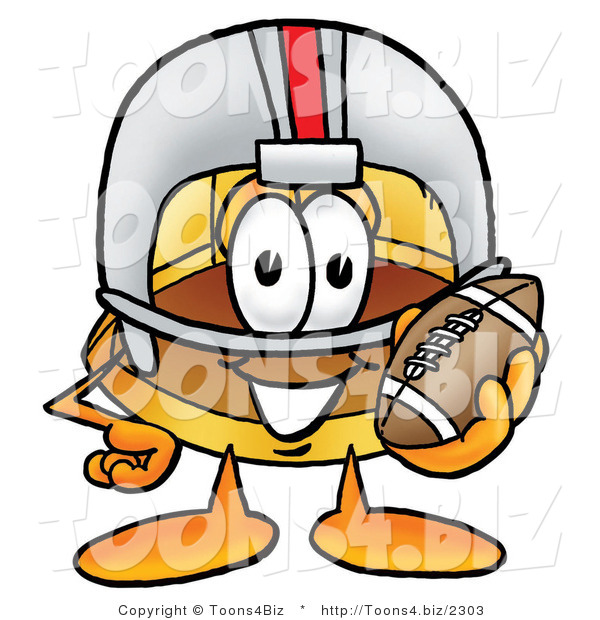 Illustration of a Cartoon Hard Hat Mascot in a Helmet, Holding a Football