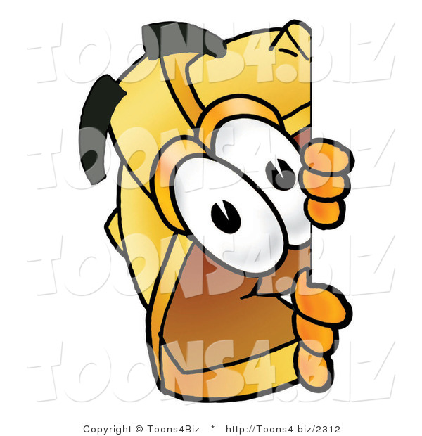 Illustration of a Cartoon Hard Hat Mascot Peeking Around a Corner