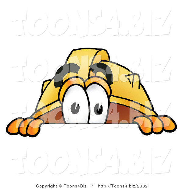 Illustration of a Cartoon Hard Hat Mascot Peeking over a Surface
