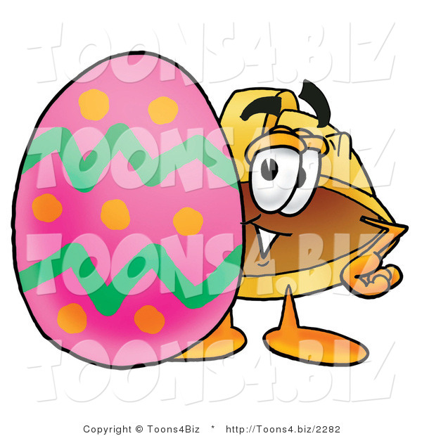 Illustration of a Cartoon Hard Hat Mascot Standing Beside an Easter Egg