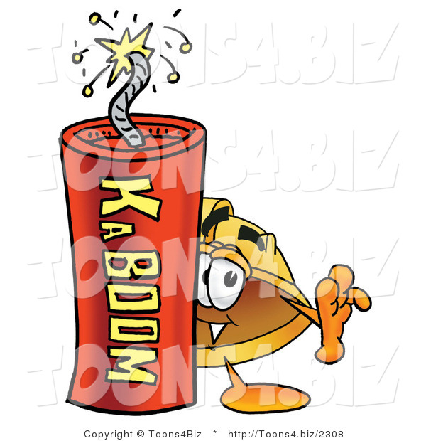 Illustration of a Cartoon Hard Hat Mascot Standing with a Lit Stick of Dynamite